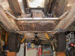 View from the front of the installed crossmember and skidplate.